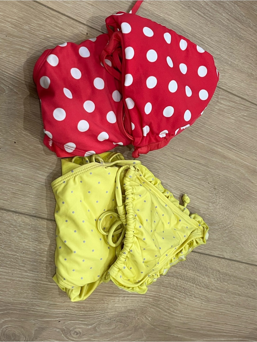Old Navy Red Polka Dot Swim Top with Yellow Bikini Bottoms Pink Fuschia